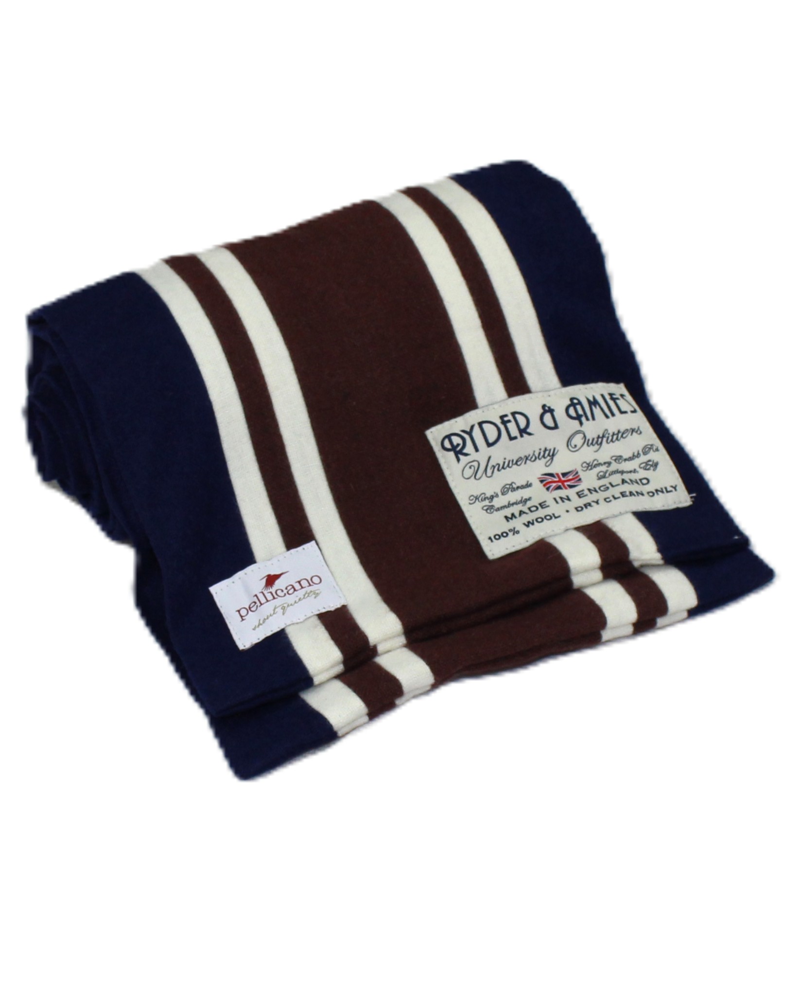 College Scarf in Navy & Brown Saxony Wool - Image 5