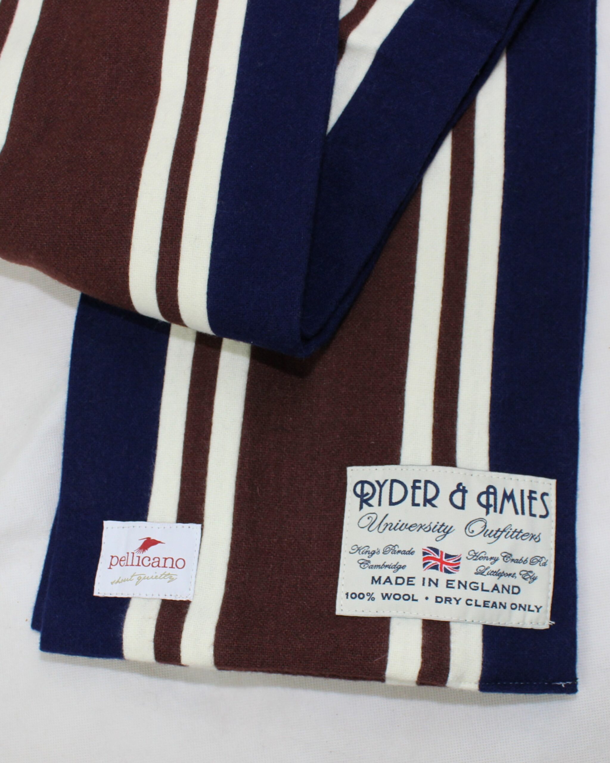 College Scarf in Navy & Brown Saxony Wool - Image 2