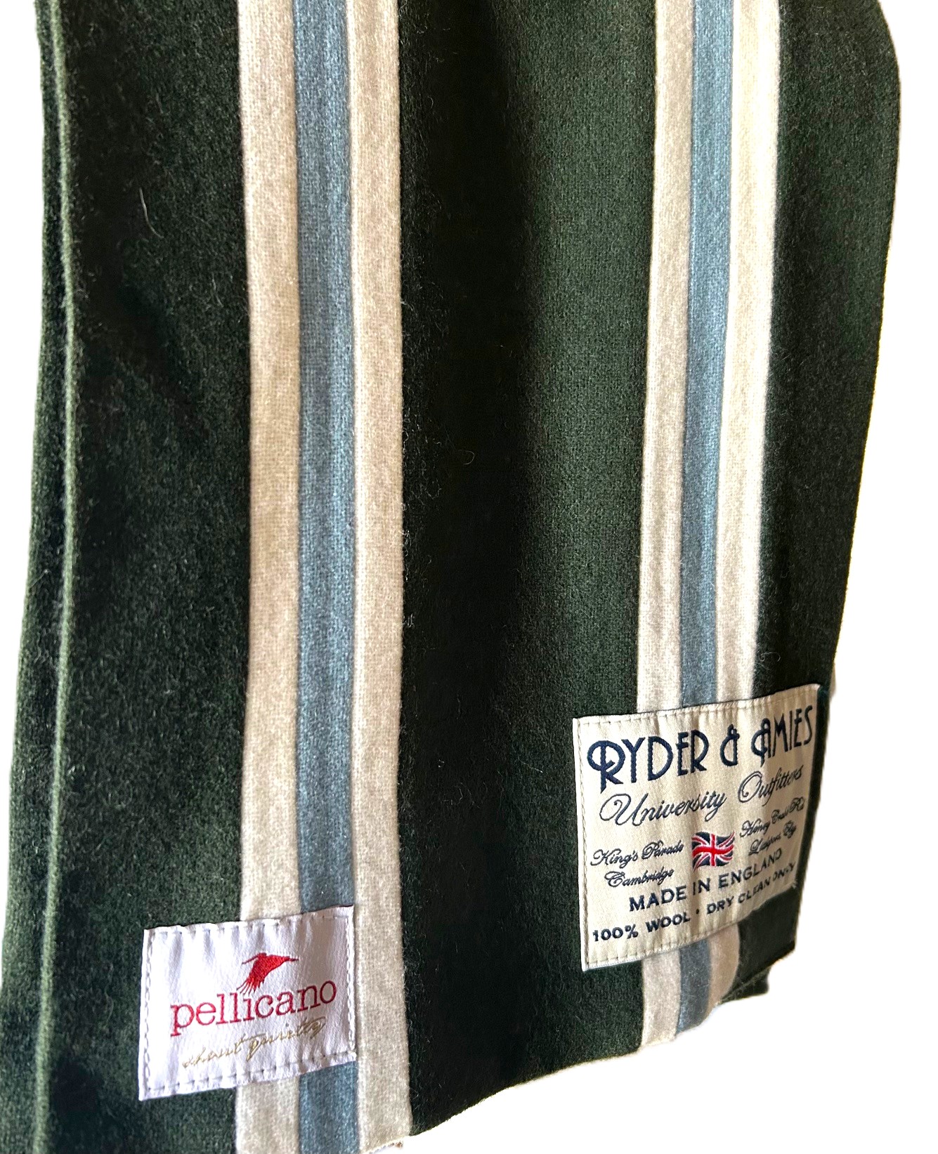 College Scarf in Khaki Green & Sky Blue Saxony Wool - Image 4