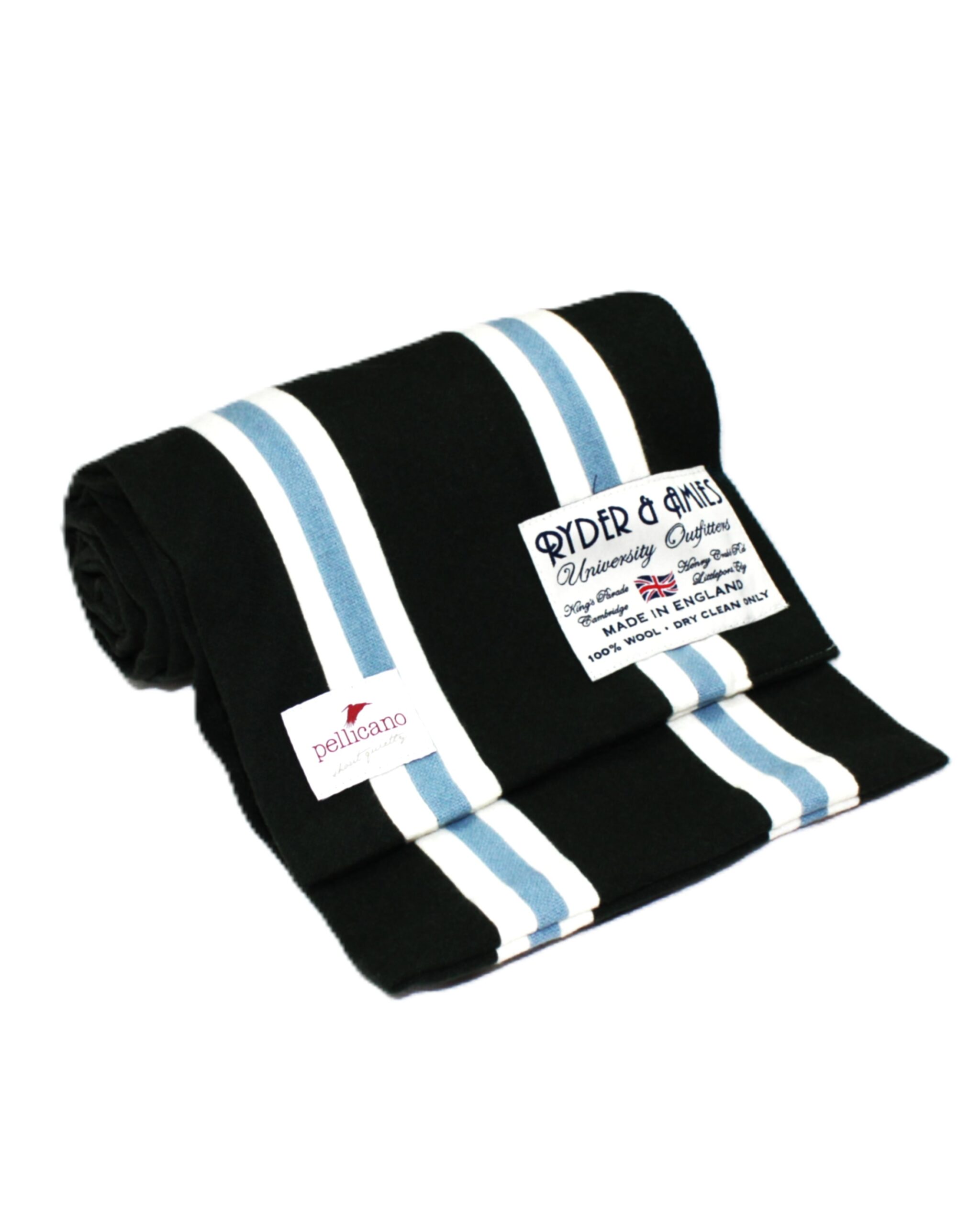 College Scarf in Khaki Green & Sky Blue Saxony Wool - Image 5