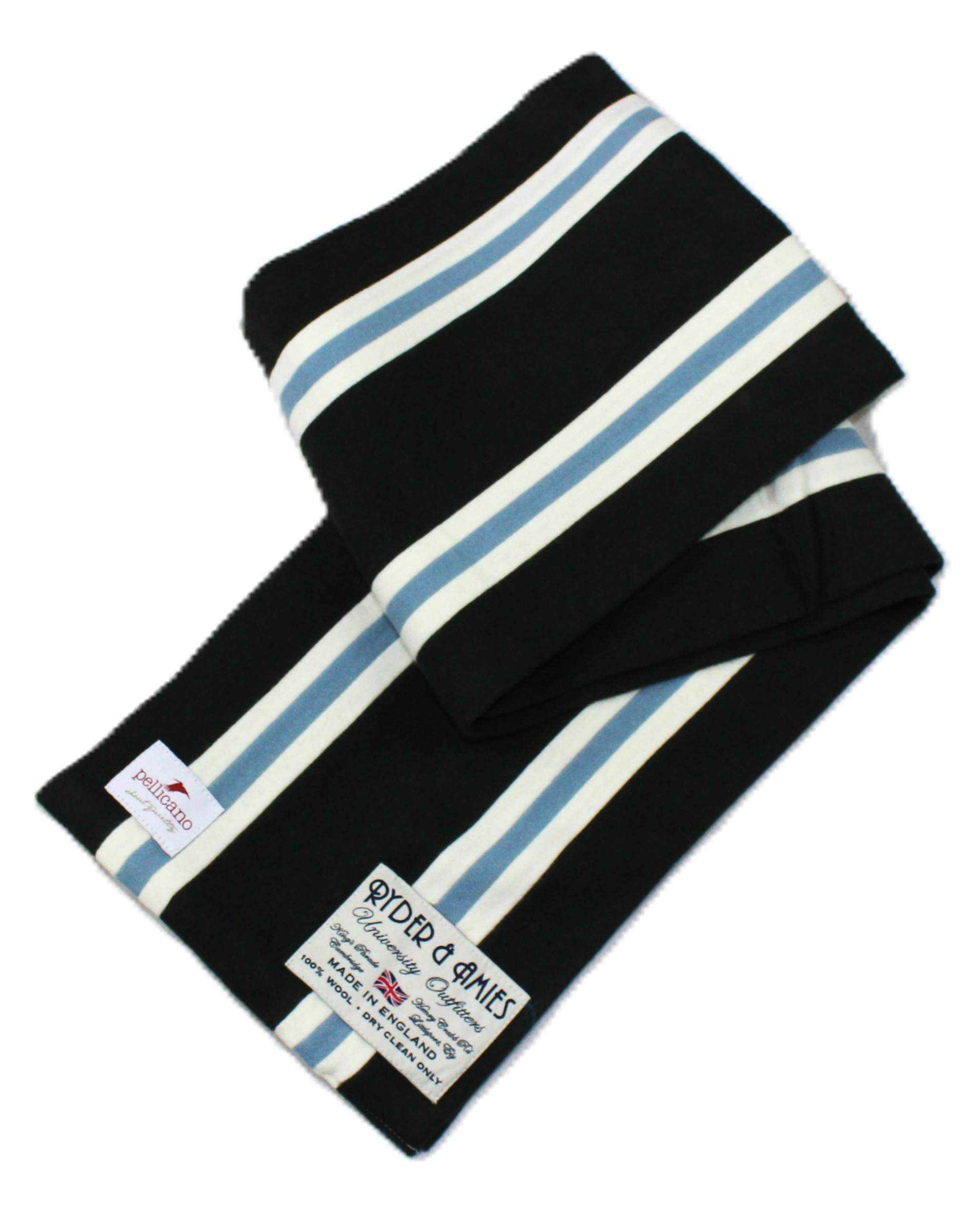 College Scarf in Khaki Green & Sky Blue Saxony Wool