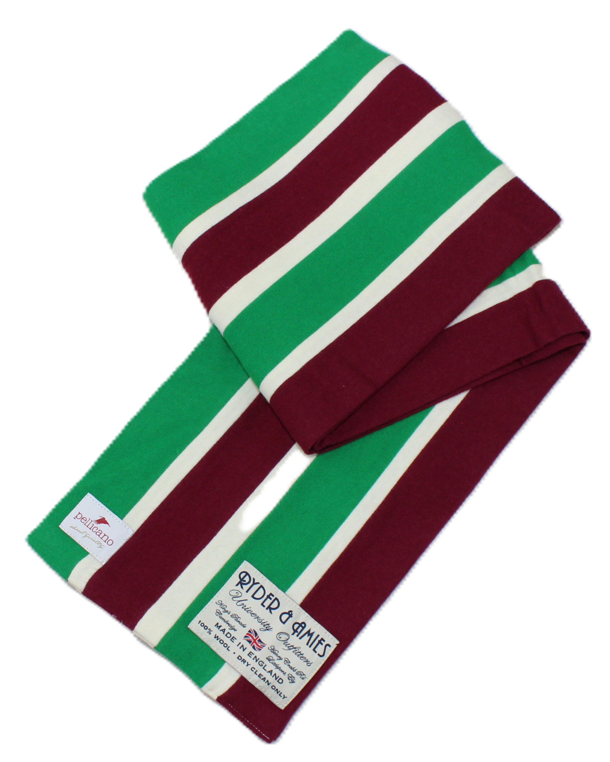 College Scarf in Green & Maroon Saxony Wool