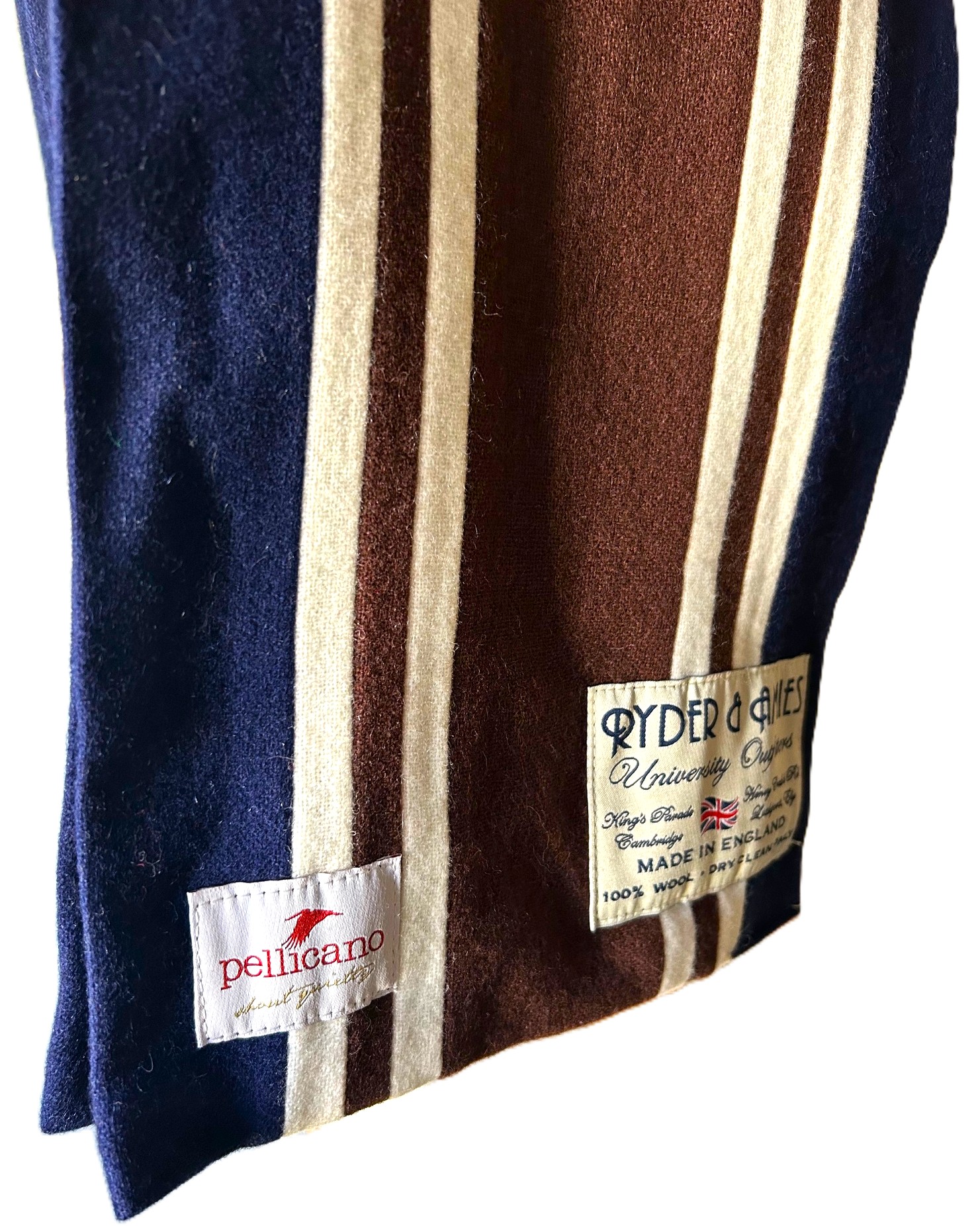 College Scarf in Navy & Brown Saxony Wool - Image 3
