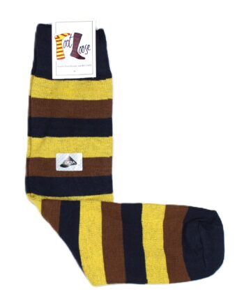 Men's Socks: Brown, Mustard & Navy Stripe Short Cotton Mix