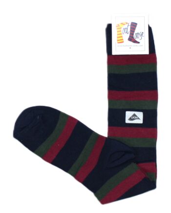 Men's Socks: Navy, Burgundy & Green Stripe Mid Length Cotton Mix