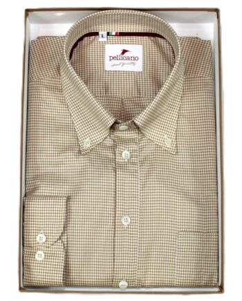 A Cotton Poplin Popover Shirt in Light Brown Gingham Check