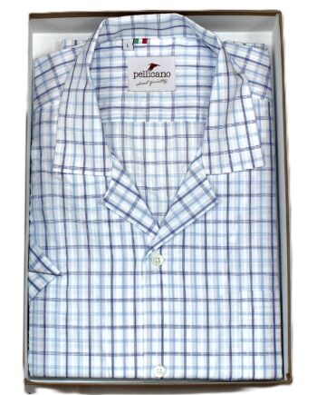 A Cuban Collar Shirt In Window Pane Check Seersucker