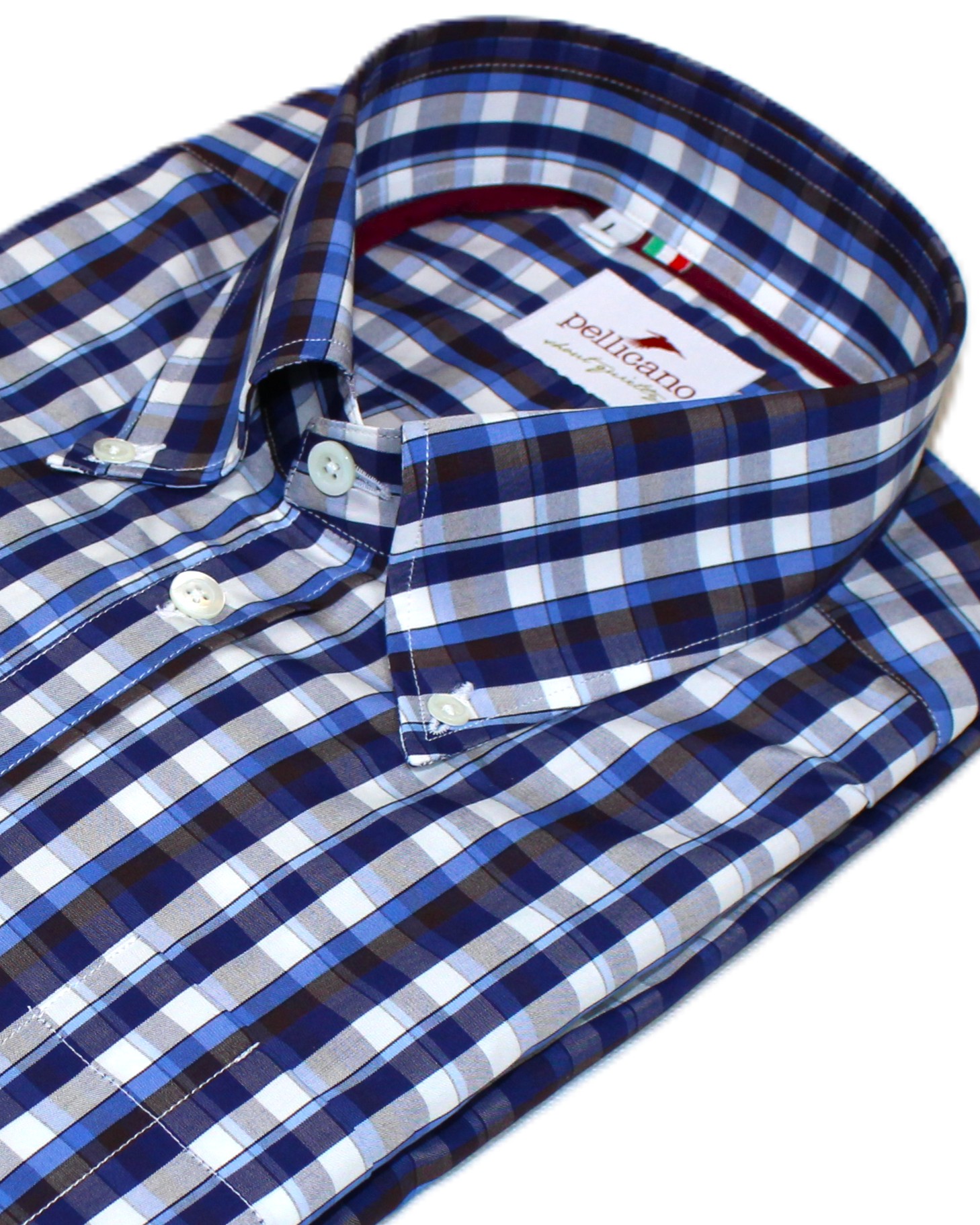 A Cotton Poplin Check Button-Down Shirt in Blue/ Burgundy / White - Image 3
