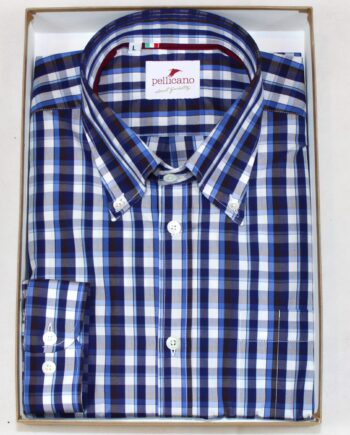 A Cotton Poplin Check Button-Down Shirt in Blue/ Burgundy / White