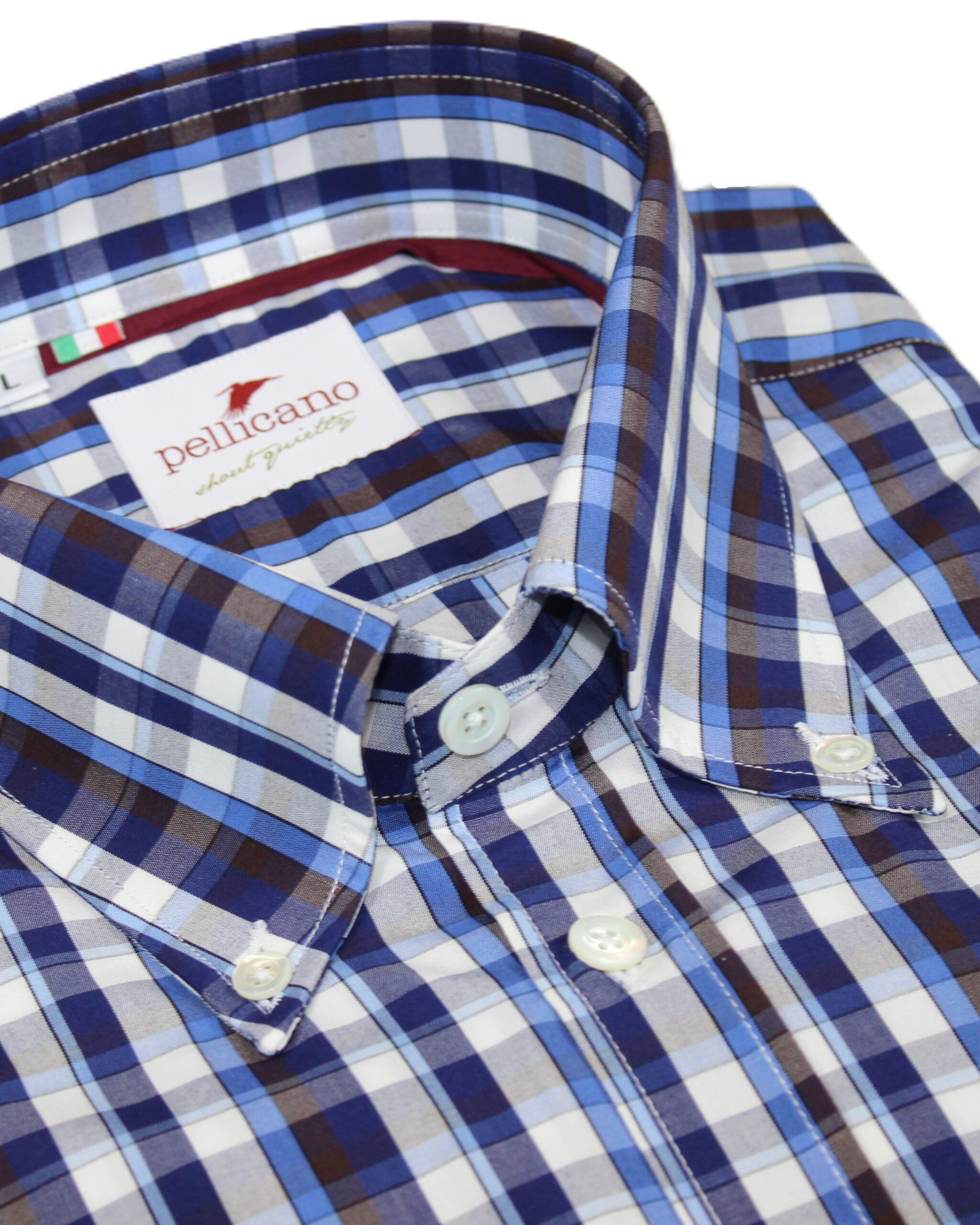 A Cotton Poplin Check Button-Down Shirt in Blue/ Burgundy / White - Image 4