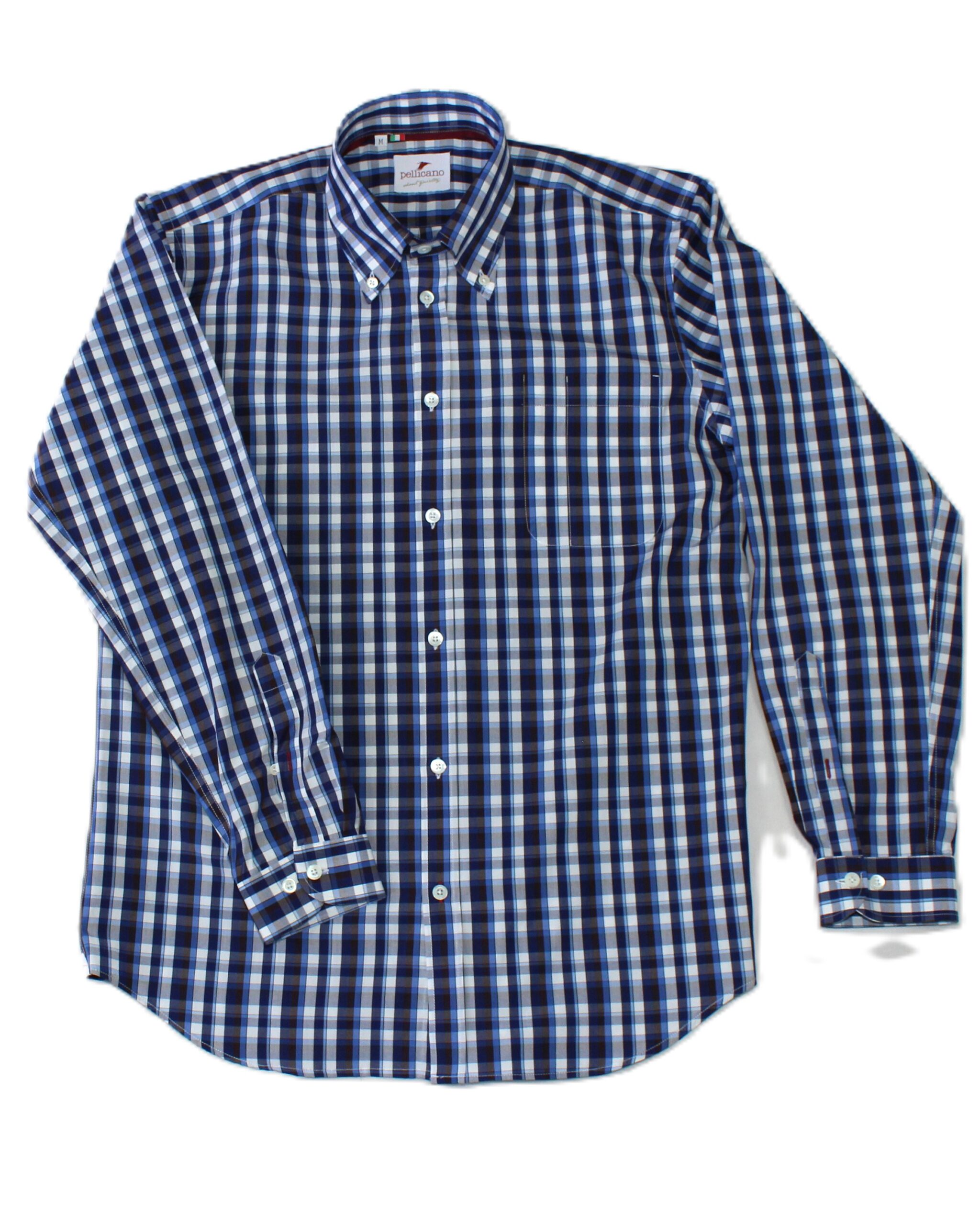 A Cotton Poplin Check Button-Down Shirt in Blue/ Burgundy / White - Image 2
