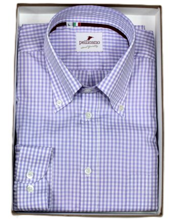 A Cotton Poplin Button-Down Shirt in Lilac &White Gingham