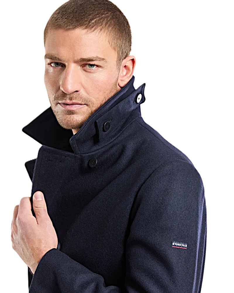 A Dense Wool Pea Coat in Navy Blue - Image 3