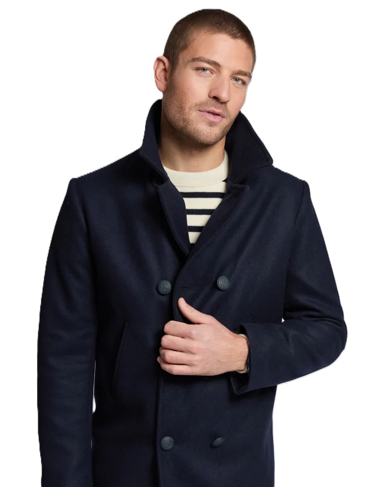 A Dense Wool Pea Coat in Navy Blue - Image 5