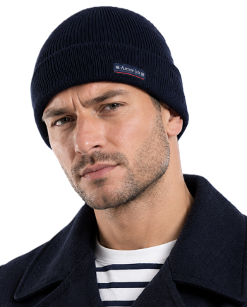 Breton Beanie Hat in Fine Knit Navy Blue Wool