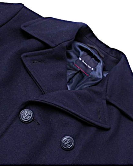 A Dense Wool Pea Coat in Navy Blue - Image 6