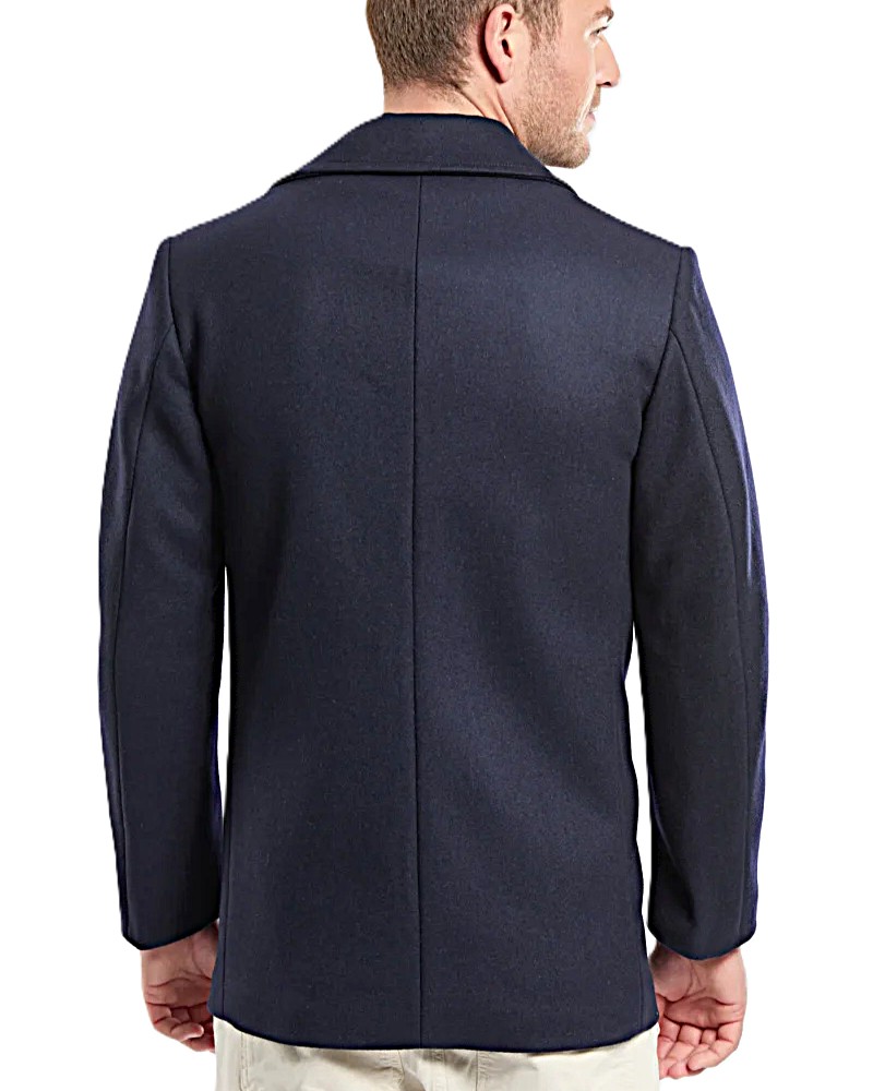 A Dense Wool Pea Coat in Navy Blue - Image 4
