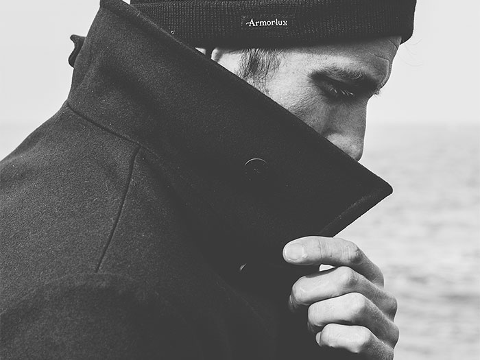 A Dense Wool Pea Coat in Navy Blue - Image 7