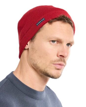 Breton Beanie Hat in Fine Knit Red Wool